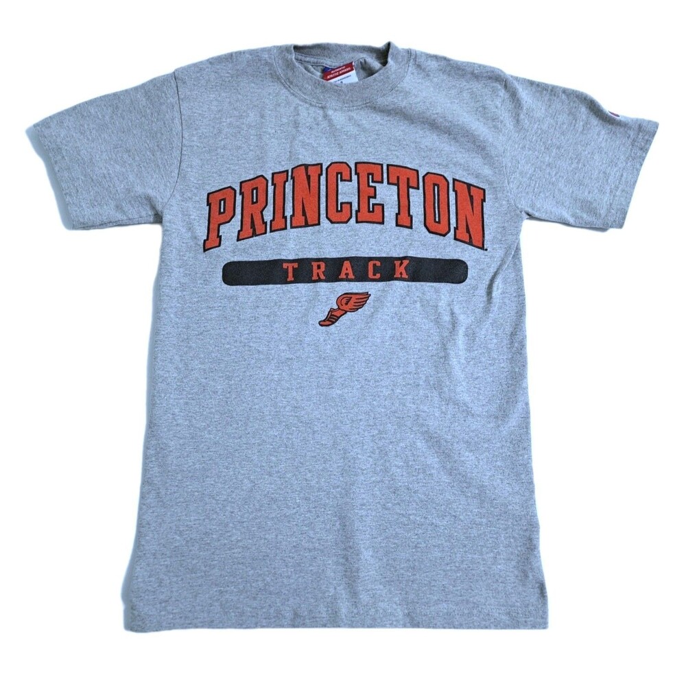Princeton Track Tshirt Champion Men's Small Retro Vintage Gray Orange Tee